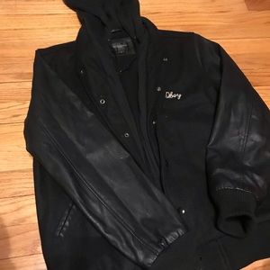 Obey Men’s Leather jacket with Hood embroidered